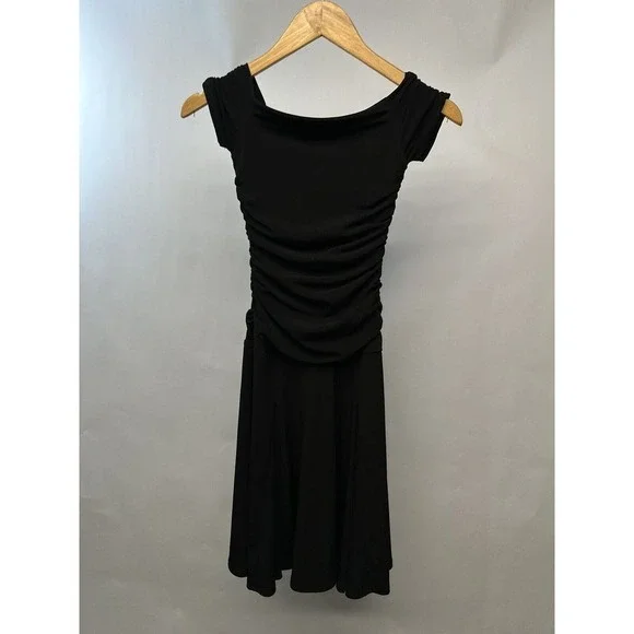 Ruby Womens Black Draped Front Dress Stretch Acetate‎ Blend Full Skirt SzP - Picture 7 of 8